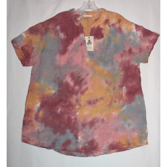 EASEL Womens Hippie BOHO 100% Cotton Tie Dye gauzy tunic Shirt size Large NWT - Picture 1 of 8